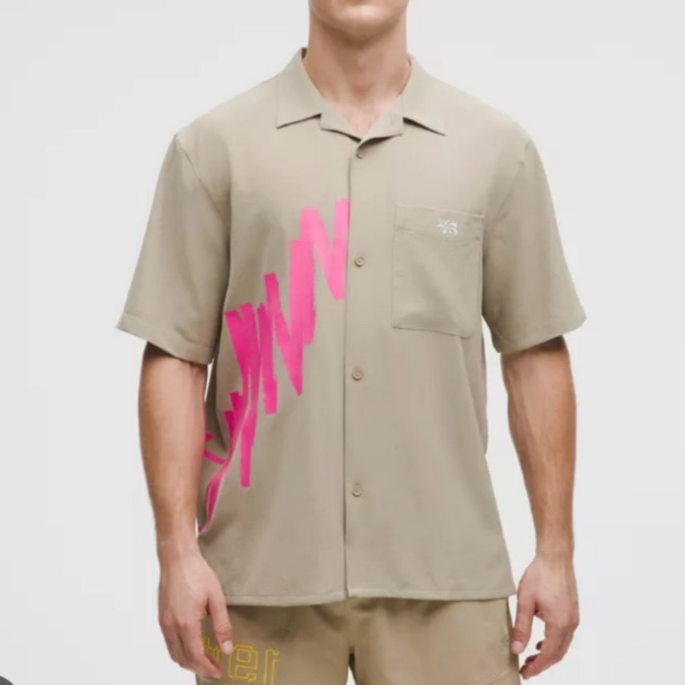 Lululemon Pride Lightweight Camp Collar Button Up - Size L, Mojave Tan